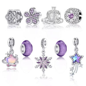 Women's 9 Piece Silver and Purple Charm Bracelet Set, One Size